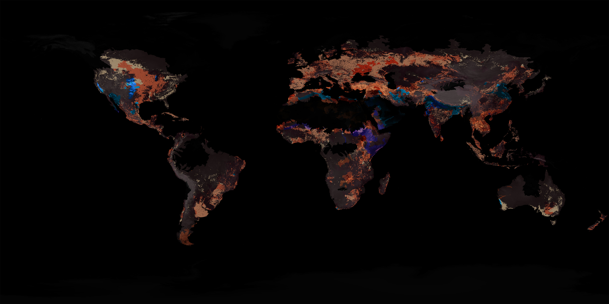 Map of the globe showing agricultural production 