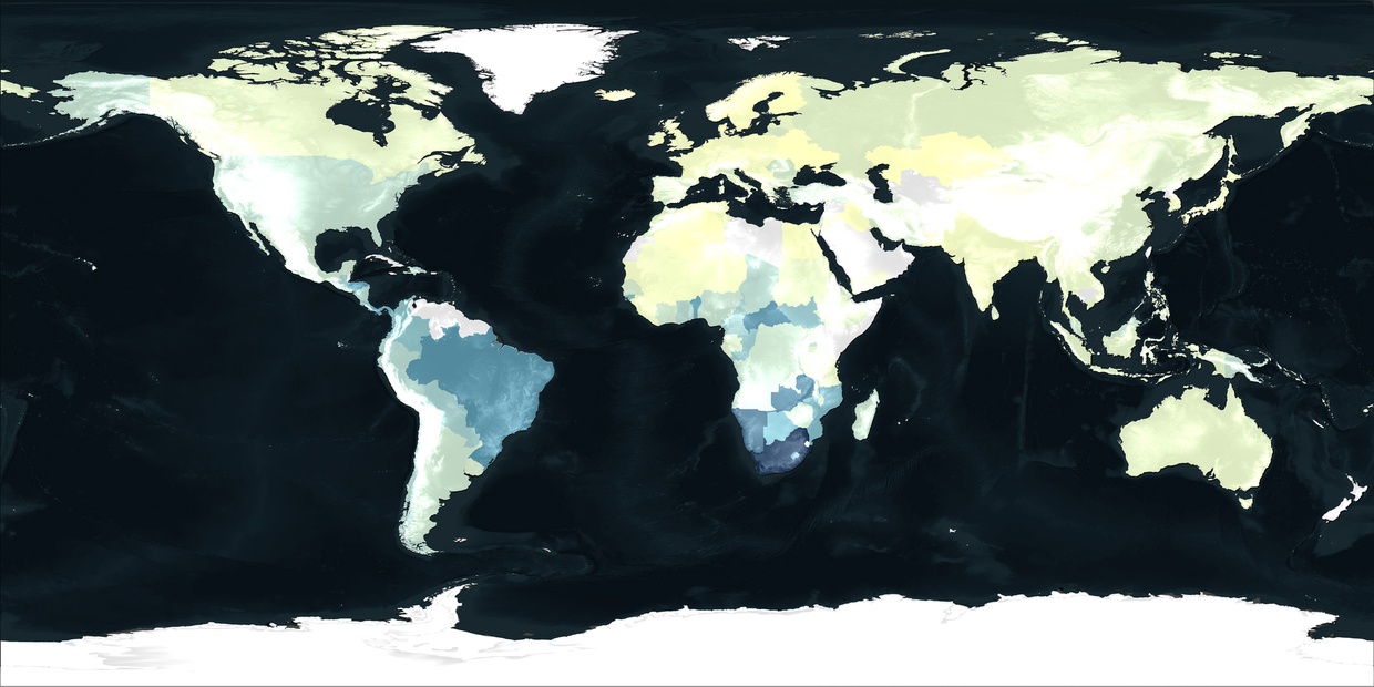 Map of the globe showing the Quintile Ratio of Income Inequality