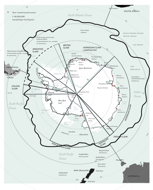 Map showing the polar region of the Antarctic